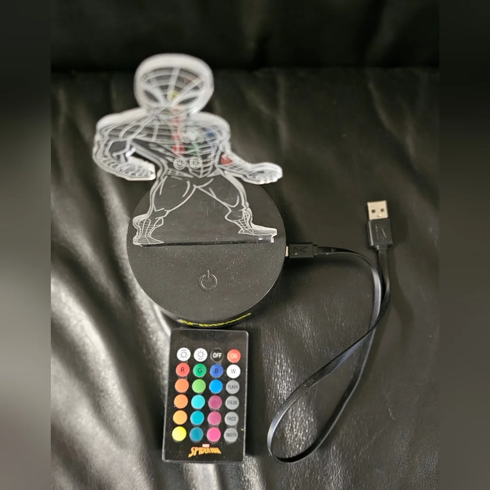 Spider-Man LED Acrylic Night Light 16 Colors Remote Controlled EUC